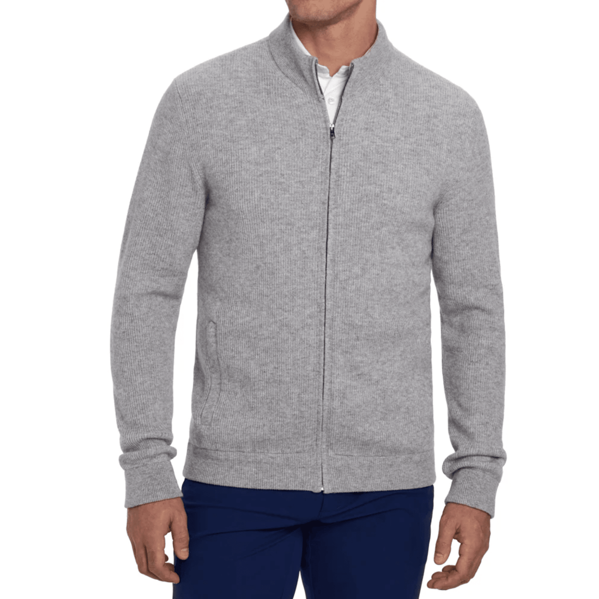 Holderness & Bourne The McDaid Full-Zip Sweater Heathered Grey LARGE