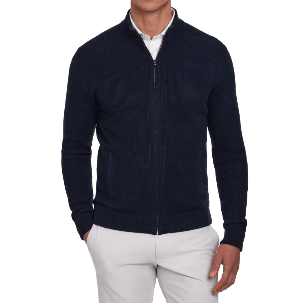 Holderness & Bourne The McDaid Full-Zip Sweater Heathered Navy LARGE