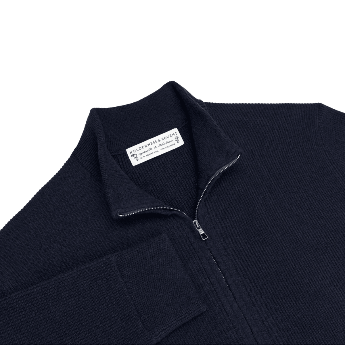 Holderness & Bourne The McDaid Full-Zip Sweater Heathered Navy LARGE