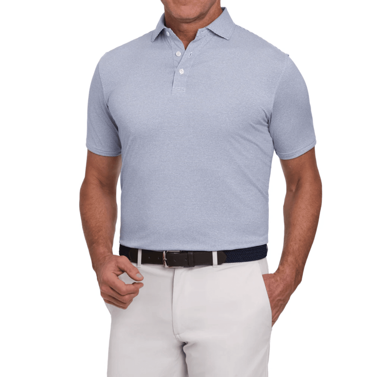 Holderness & Bourne The Perkins Polo Heatherered Pacific Blue & White SMALL