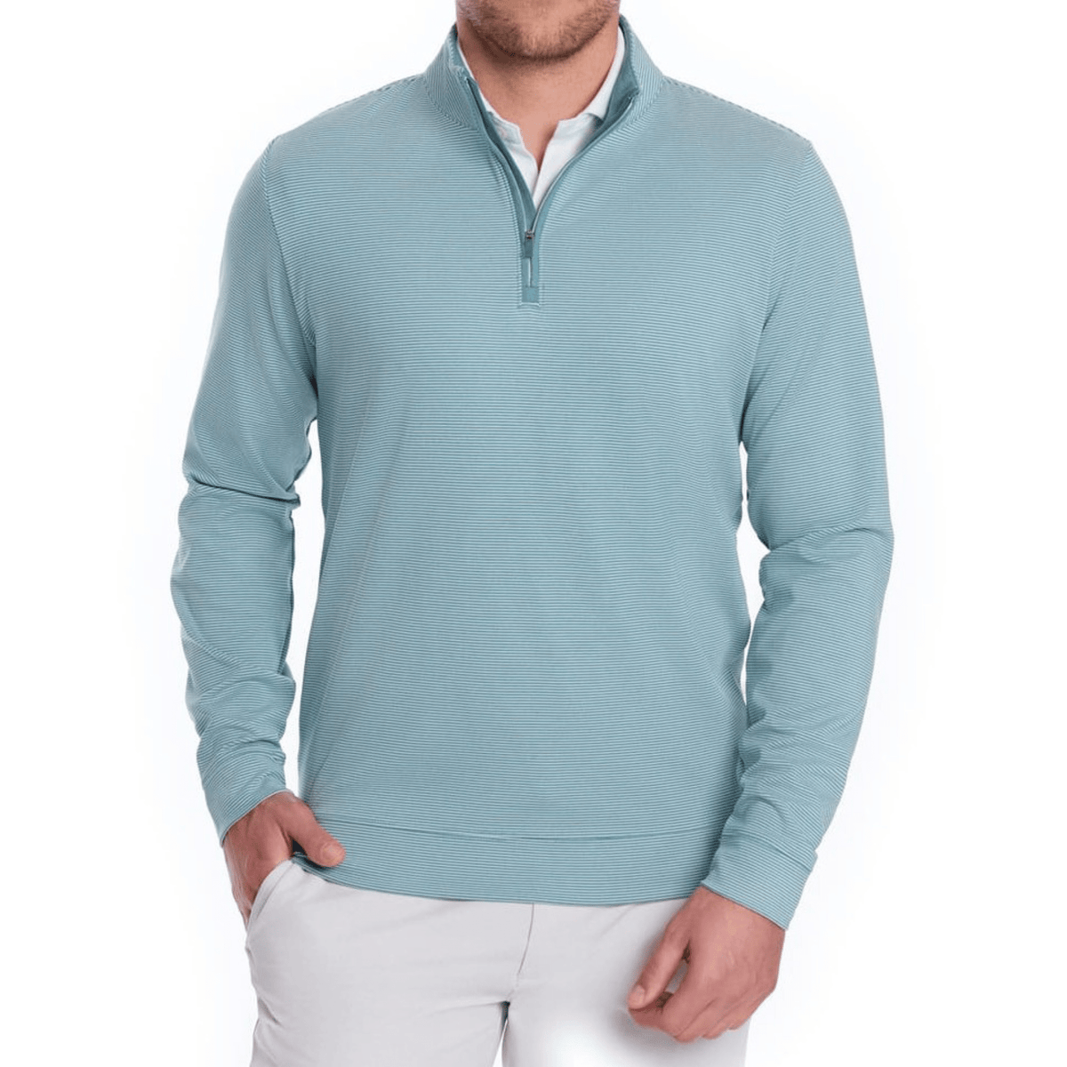 Holderness & Bourne The Sherwood 1/4 Zip Sweater Deep Teal White