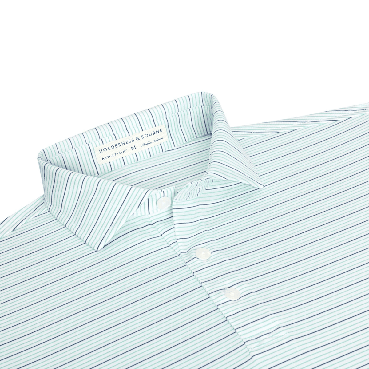 Holderness & Bourne The Stanley Polo White/ Cascade Green/ Pacific Blue MEDIUM
