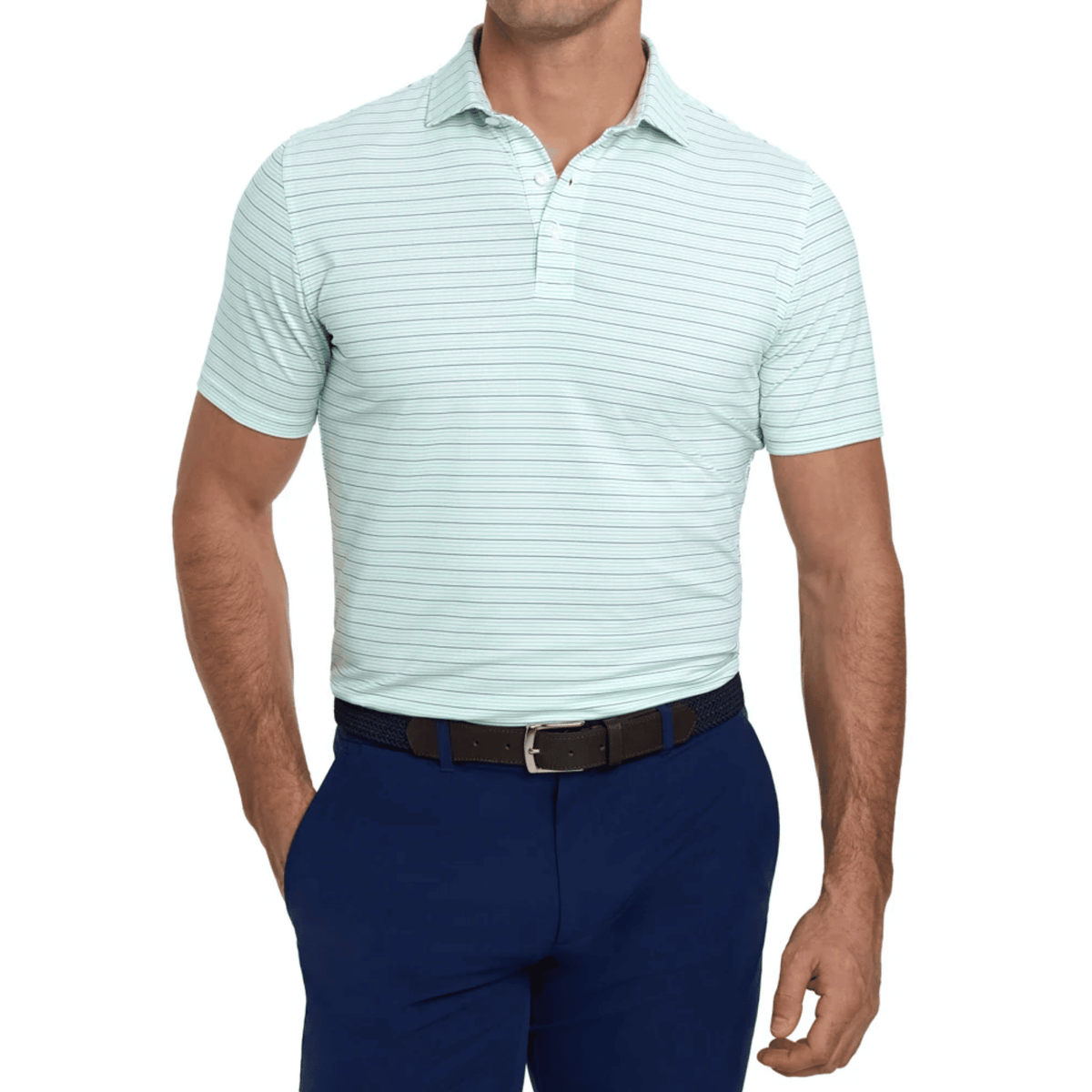 Holderness & Bourne The Stanley Polo White/ Cascade Green/ Pacific Blue MEDIUM