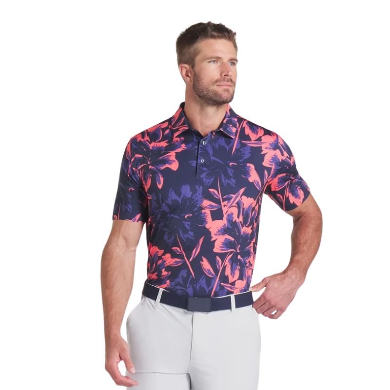 PUMA MATTR Broken Flower Golf Polo Deep Navy Peach Frost