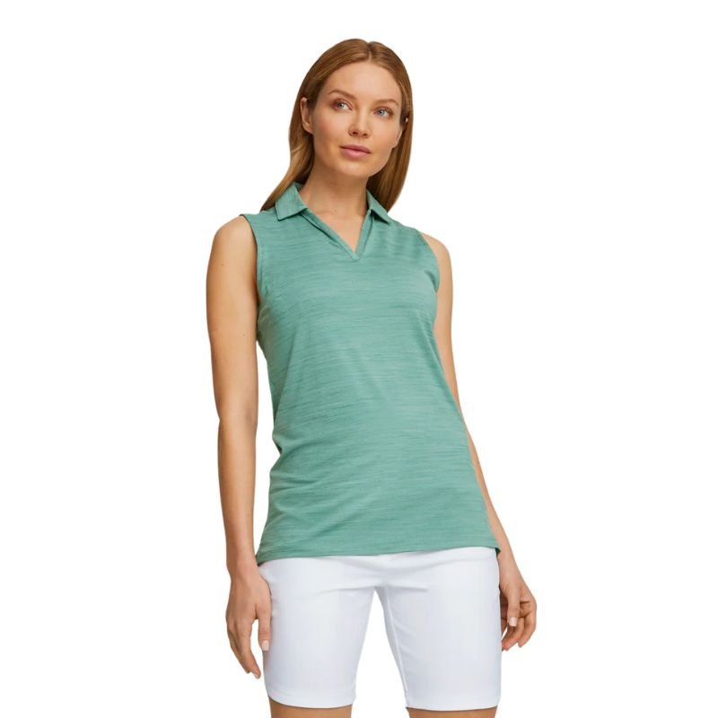 PUMA Women's Cloudspun Coast Sleeveless Golf Polo Adriatic Heather