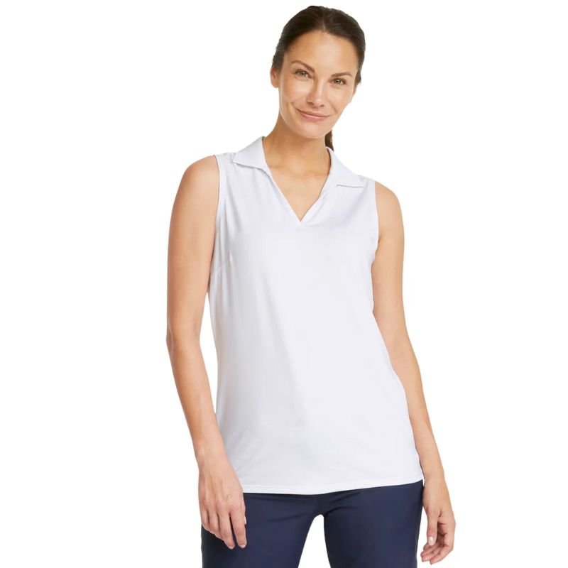 PUMA Women's Cloudspun Coast Sleeveless Golf Polo White
