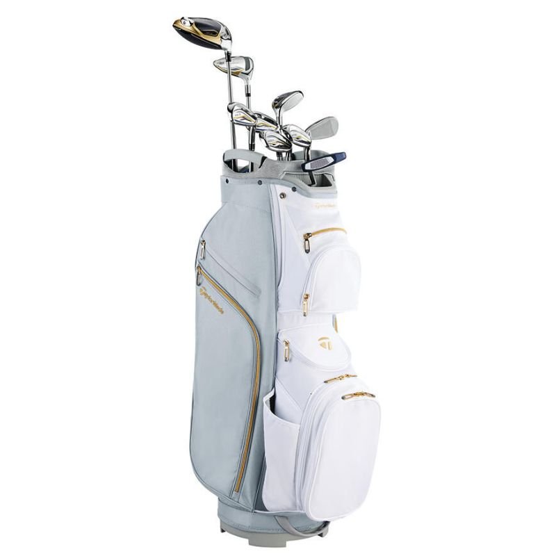 TaylorMade Women's Kalea Gold Premium 10pc Package Set - Cart Bag Grey White Ladies