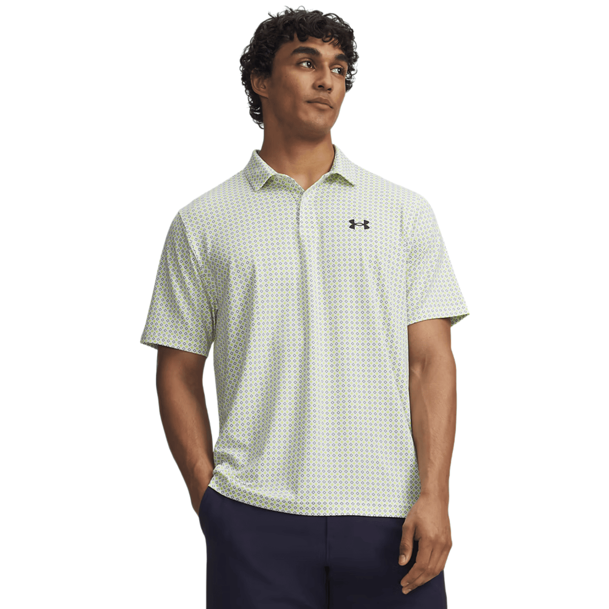 Under Armour Matchplay Printed Golf Polo White Green Citrine Academy