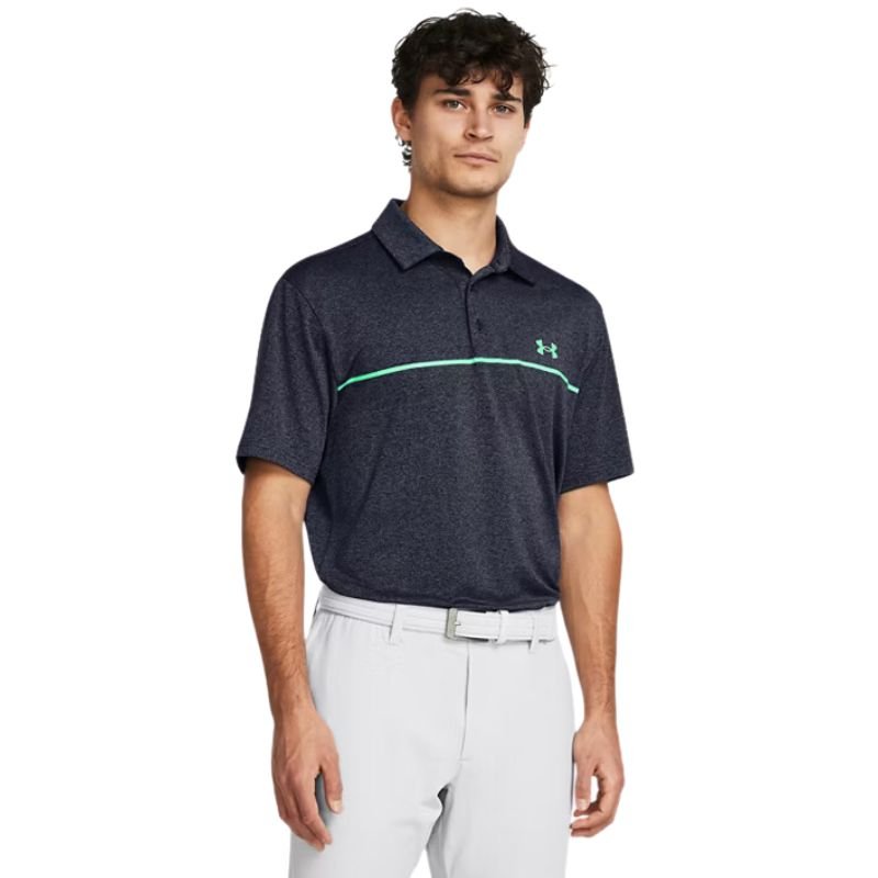 Under Armour Playoff 3.0 Stripe Golf Polo Midnight Navy Vapor Green
