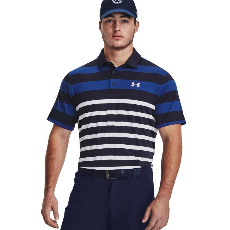 Under Armour Playoff 3.0 Stripe Golf Polo Midnight Navy Blue Mirage