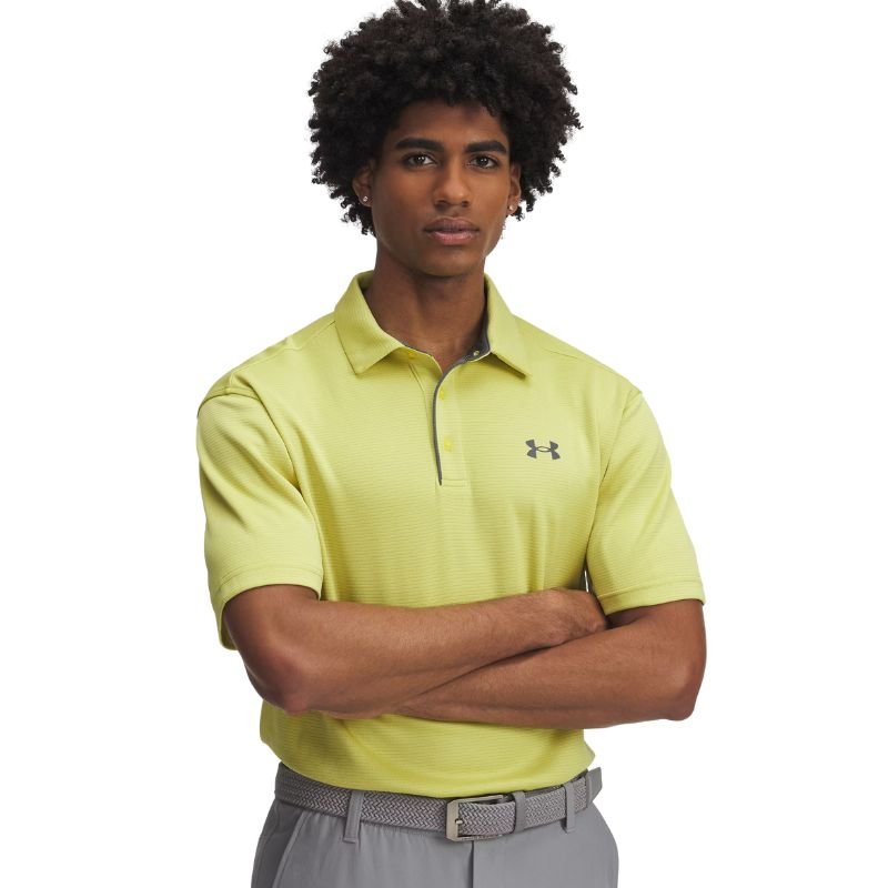 Under Armour Tech Golf Polo Yellow Shade Pitch Gray