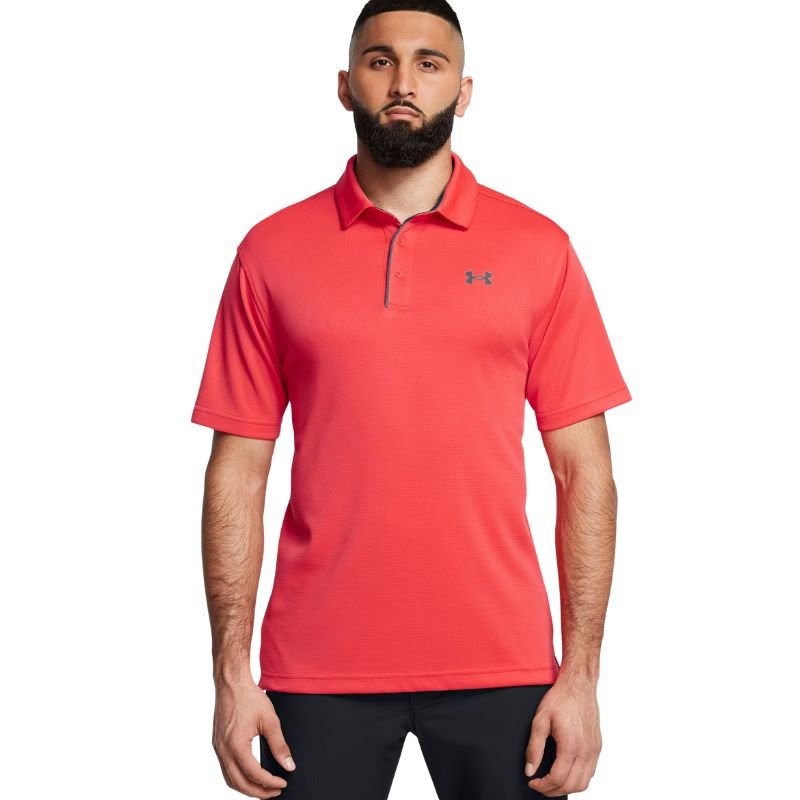 Under Armour Tech Golf Polo Racer Red Pitch Gray