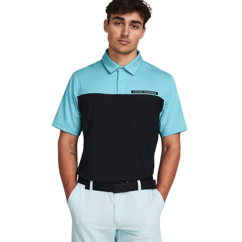 Under Armour Tee To Green Color Block Golf Polo Black Sky Blue