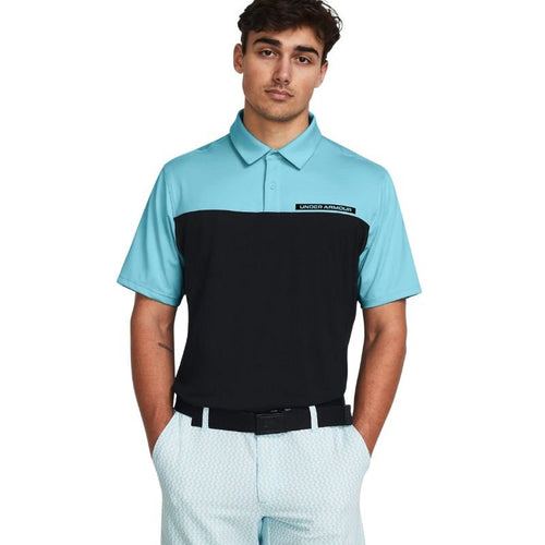 Under Armour Tee To Green Color Block Golf Polo Black Sky Blue