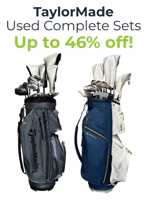 TaylorMade golf bags with promotional text on a white background