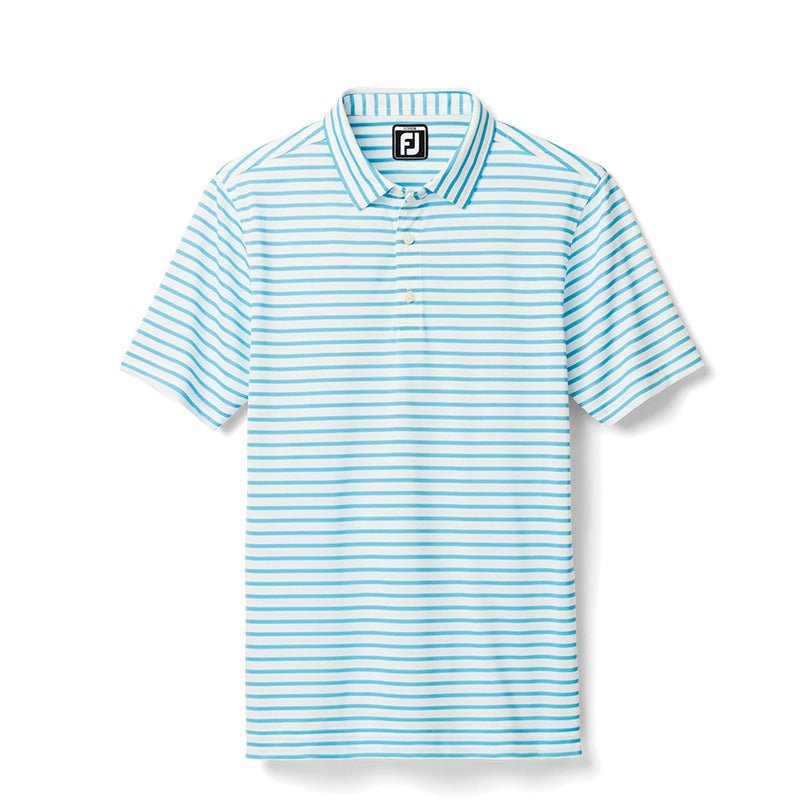 FootJoy Junior Striped Pique Self Collar Polo - Previous Season Style White Light Blue